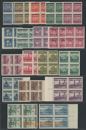 199531 - 1939 Pof.1-19, Overprint issue, complete set in 4-BLOCÍCH, 