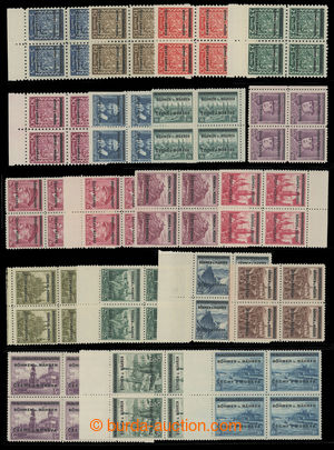 199533 - 1939 Pof.1-19, Overprint issue, complete set in 4-BLOCÍCH, 