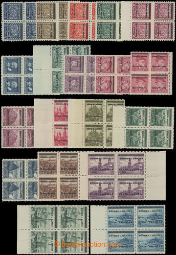 199534 - 1939 Pof.1-19, Overprint issue, complete set in 4-BLOCÍCH, 