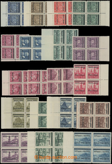 199535 - 1939 Pof.1-19, Overprint issue, complete set in 4-BLOCÍCH, 