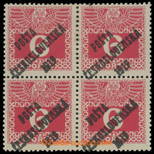 199928 -  Pof.67, Large numerals 6h, block of four, overprint types I