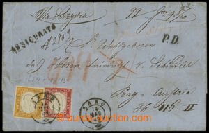 200049 - 1862 money letter ASSICURATO franked with Sass.16E, 17C, Vic
