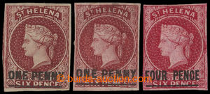 200128 - 1863 SG.3-5, Victoria Perkins Bacon overprint ONE PENNY type