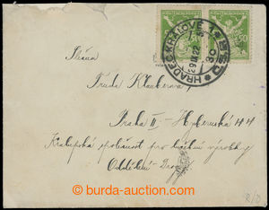 200235 - 1922 dopis vyfr. 2-páskou 50h zelená, Pof.156A, levá zn. 