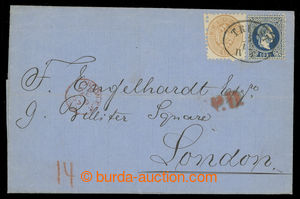 200334 - 1867 skládaný dopis do Londýna se smíšenou frankaturou 