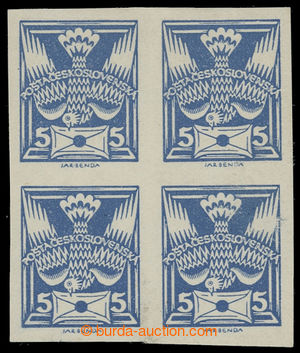 200391 -  Pof.143N, 5h light blue as blk-of-4 without perf on stamp p