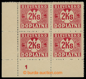 200643 - 1939 Sy.D9Xx, value 2 Koruna, LL corner blk-of-4 with plate 
