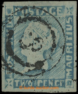201417 - 1848-1859 SG.20, Blue Mauritius POST PAID blue on grey paper