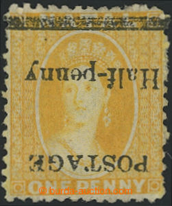 201418 - 1877 SG.91a, Victoria Chalon Head 1P yellow with overprint P
