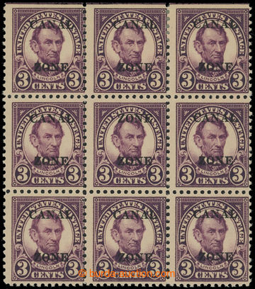 201437 - 1925 US ADMINISTRATION - Sc.85a Lincoln 3C, block-of-9, in t