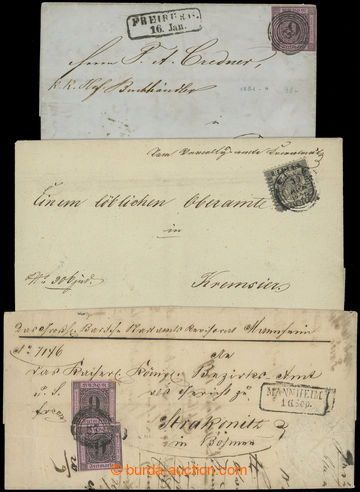 201492 - 1851,1862 3 dopisy do Čech, vyfr. Mi.4b do Prahy a 2x Mi.4b