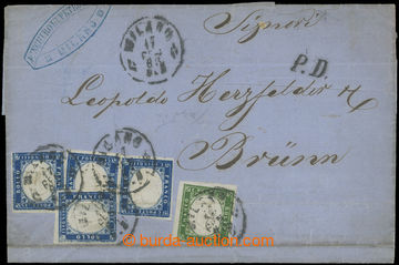 201498 - 1863 dopis s frankaturou Sardinie + Itálie, Sass.13E 5C + 4