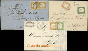 201500 - 1863 3 letters franked with 2x Sass.14E 10C bistro, Sass.13D