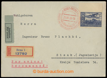 202148 - 1939 Reg and airmail letter to Yugoslavia, franked with. Cze