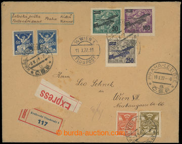 202162 - 1922 PRAGUE - VÍDEŇ, Reg, express and airmail letter to Au