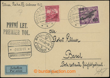 202248 - 1930 first flight PRAGUE - BASILEJ, card sent as Let+Tiskopi