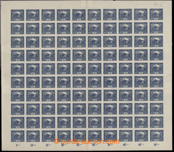 202361 -  COUNTER SHEET / Pof.16, 50h blue, 100 stamps sheet glued-up
