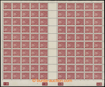 202381 - 1939 Pof.DL3, value 20h, complete 100 stamps sheet (50 + 50)