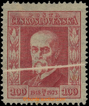 202414 - 1923 Pof.177, Jubilee 1CZK red with thin horiz. paper crease