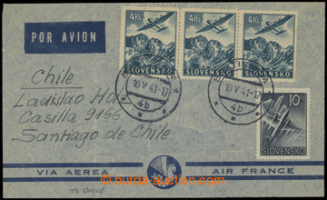 202486 - 1941 Let-dopis do Chile, vyfr. leteckými zn. Alb.L6(3x) a L