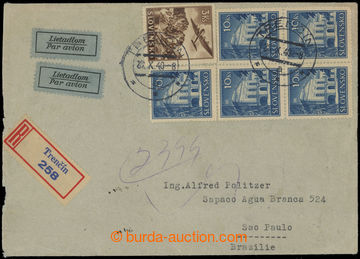202489 - 1940 Reg and airmail letter to Brazil, franked with. airmail