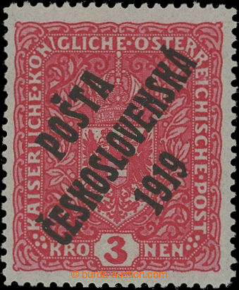202539 -  Pof.49I, Coat of arms 3 Koruna red, close, overprint type I