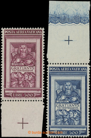 202718 - 1951 Pof.185-186, Airmail 300L and 500L, marginal pieces; mi