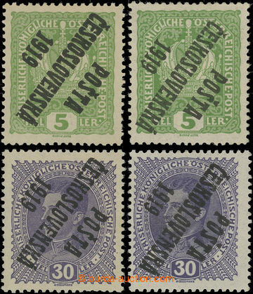 202806 -  Pof.34Pp, 41Pp, Koruna 5h zelená a Karel 30h fialová, vž