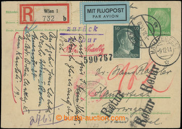 202863 - 1941 dopisnice Hindenburg 5Pf zaslaná jako R+Let do Norska,