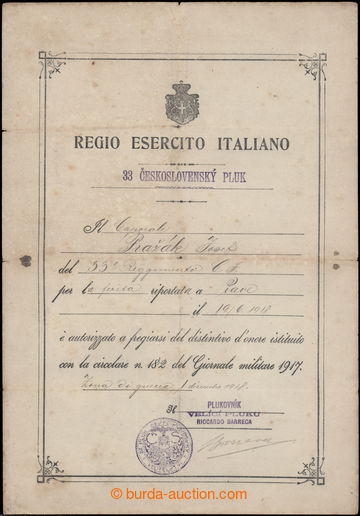203188 - 1918 ITALY  edict to udělenému medal member Czechosl. legi