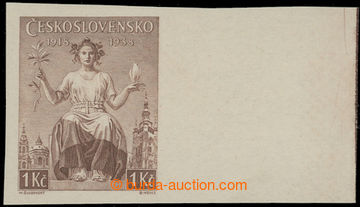 203238 - 1938 UNISSUED  imperforated Allegory 1CZK brown with wide R 