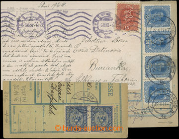203385 - 1918 cut with mixed franking of stmp Charles 25h in str-of-4