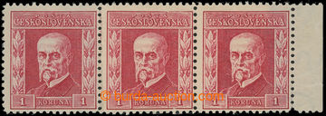 203687 - 1925 Pof.197 III, P5, Gravure 1CZK red, horizontal strip of 