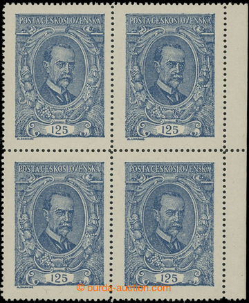 203856 -  Pof.140 plate variety, 125h blue, marginal block-of-4 with 
