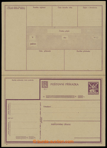 204171 - 1921 CPV4 b, poštovní příkazka s přitištěnou zn. OR 3