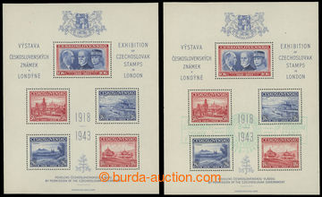 204374 - 1943 AS1, Londýnský aršík, 2ks, 1x s otiskem zeleného P