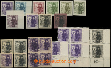 204500 -  Pof.162-163, + PLATE PROOF,  selection of bloks of four wit