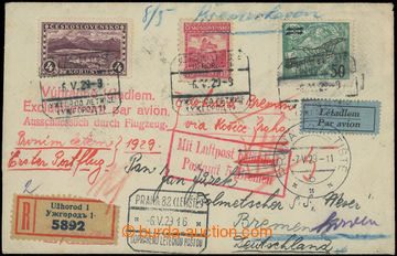 204554 - 1929 first flight UZHHOROD - PRAGUE - BREMY, Reg and airmail