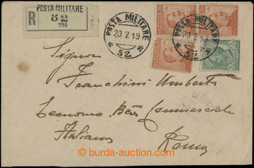 204699 - 1919 POSTA MILITARE 52 with asterisks, Reg letter with sough