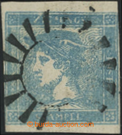 204760 - 1851 Ferch.6Ib, Modrý Merkur, rýhovaný papír, s celým v