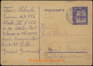 204867 - 1942 GHETO IZBICA  card General Government to Protectorate f