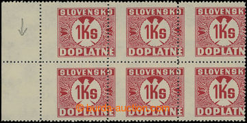204886 - 1939 Sy.D8Y VV, Doplatní 1Ks, krajový 6-blok s průsvitkou