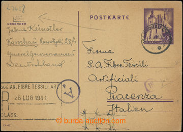 204890 - 1941 GHETTO WARSCHAU card General Government to Italy with s