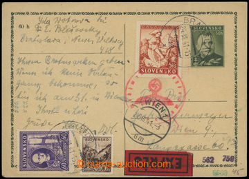 204921 - 1941 CDV8, Tiso 50h sent as express to Vienna, uprated with 