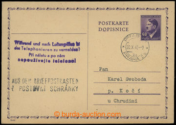204924 - 1943 PC A. Hitler. 60h to Chrudim, CDS PRAGUE 25/20.X.43 wit