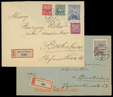 204932 - 1939 comp. of 2 Reg letters sent to Bratislava, franked with