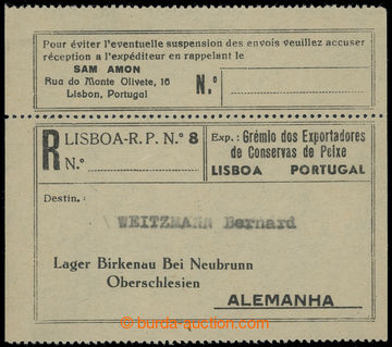 204941 - 1943 KT BIRKENAU  adresní R-nálepka pro zásilku sardinek 