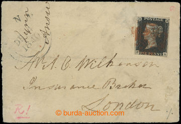 204983 - 1840 SG.2, Penny Black black, on cut-square with red cancel.