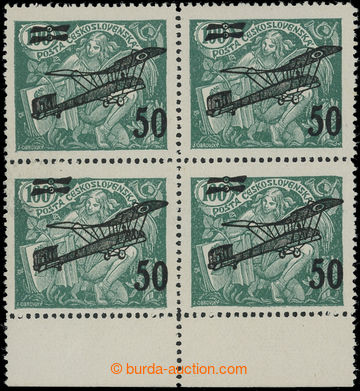 205117 -  Pof.L4, II. provisional air mail stmp. 50h green, block of 