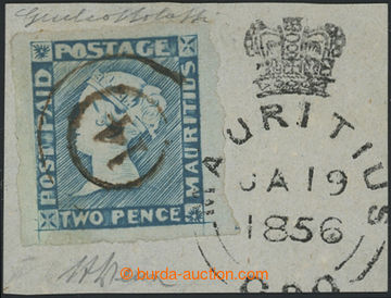 205223 - 1848-59 SG.15, Modrý Mauritius POST PAID intermediate impre